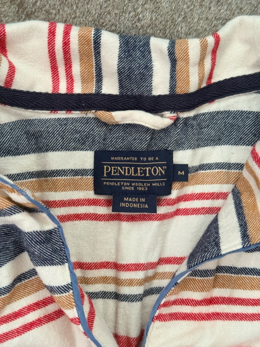 Pendleton Striped Pajama set in Navy, Red, Tan & Cream - Picture 4 of 5
